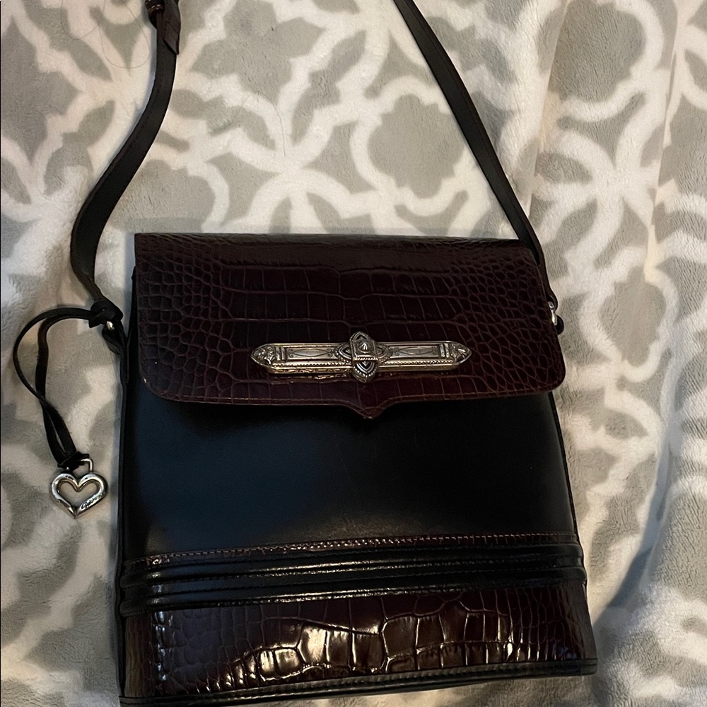 Brighton Black and Brown Croc-Embossed Shoulder Bag